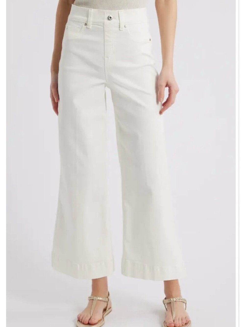 Spanx Women Pull-On Wide Leg Crop Jeans Size M High Rise Chalk Wash New